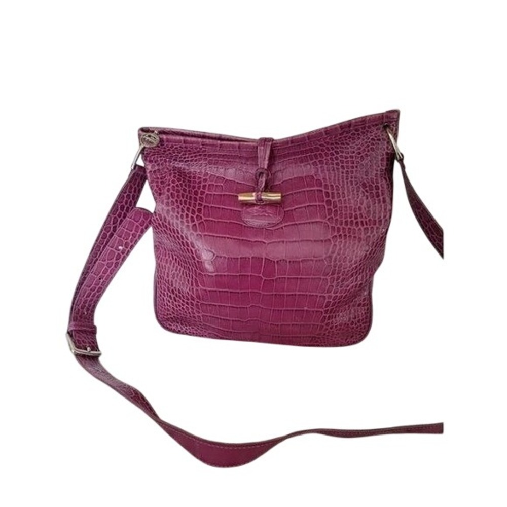 Longchamp Roseau‎ purple Leather with Crocodile Print Crossbody